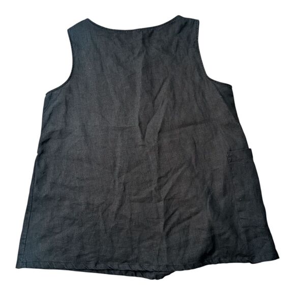 Chalet Et Ceci Black 💯 Linen Top W Pocket Large - Picture 7 of 9